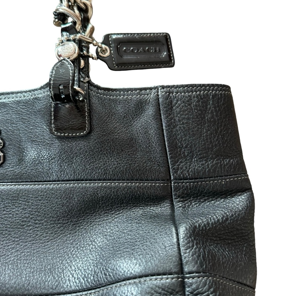 Coach Black Pebbled Leather Madison Tribeca East West Bag Chain/Leather Handles - Picture 7 of 15